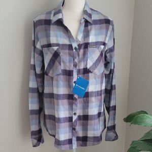 Columbia Flannel Shirt Purple Blue Women's Large Cotton